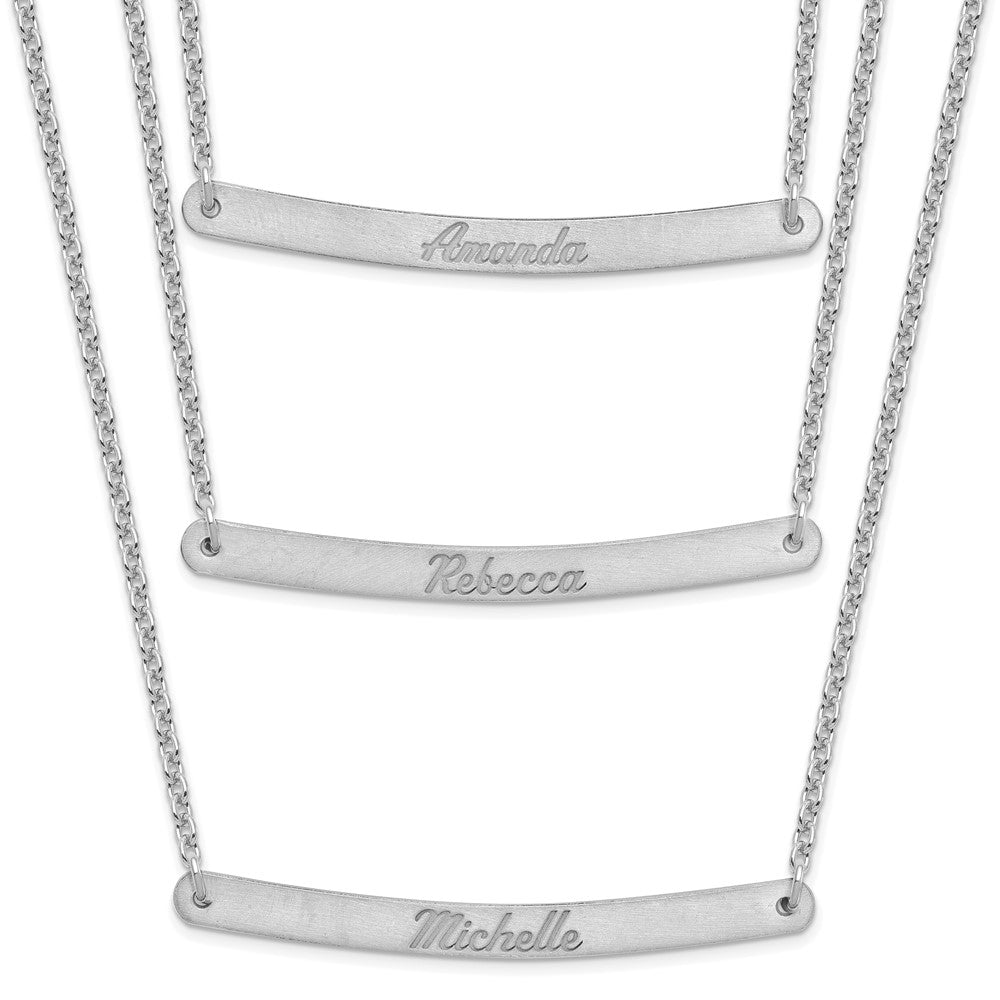 Sterling Silver Rhodium plated Brushed 3 Chain 3 Bar Necklace