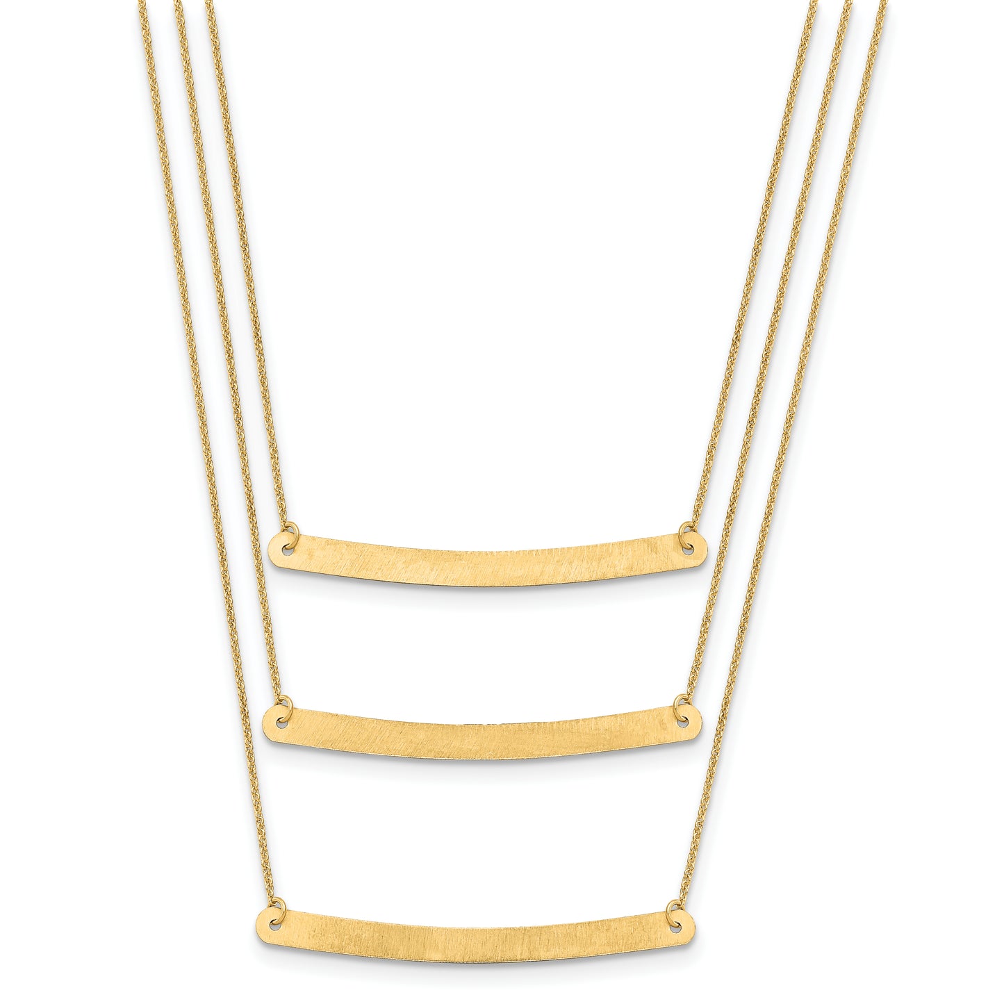 14K Yellow Gold Brushed 3 Chain 3 Bar Necklace