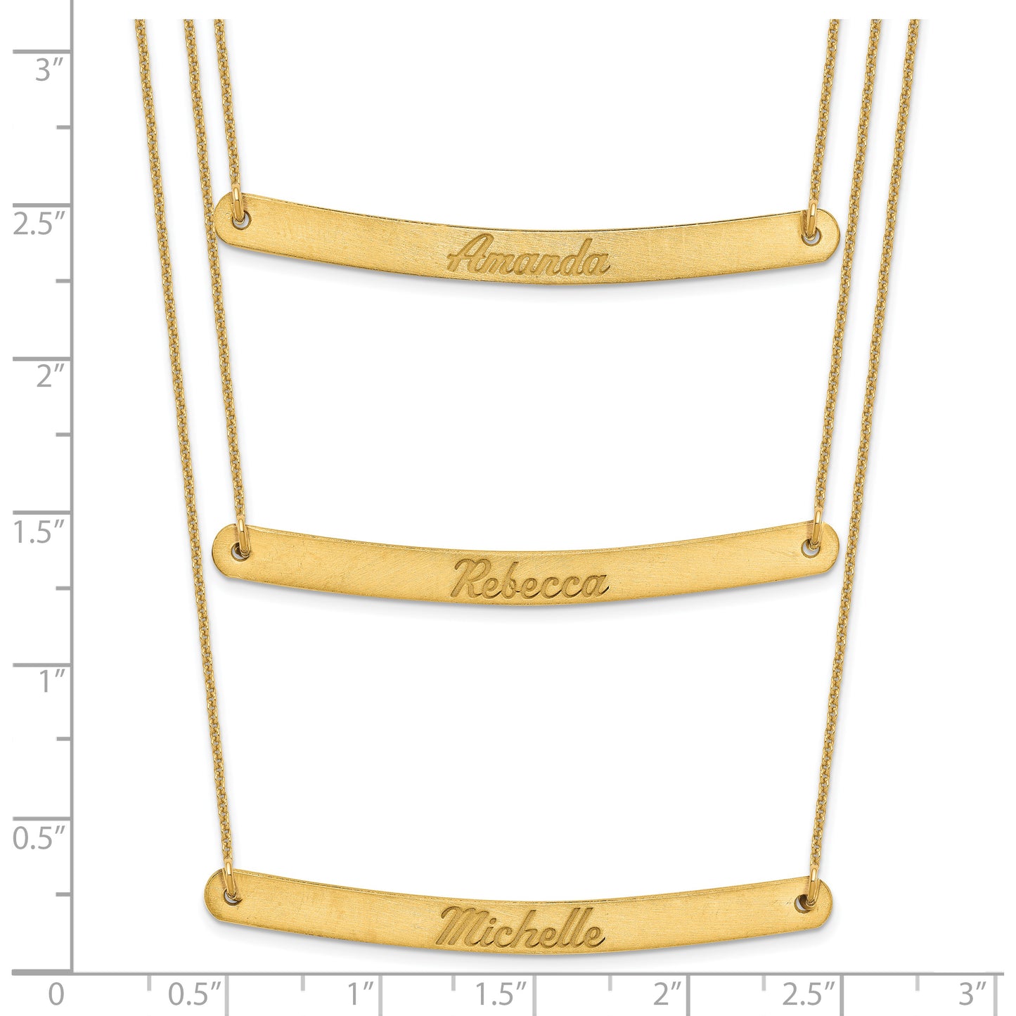 14K Yellow Gold Brushed 3 Chain 3 Bar Necklace