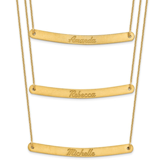 14K Yellow Gold Brushed 3 Chain 3 Bar Necklace