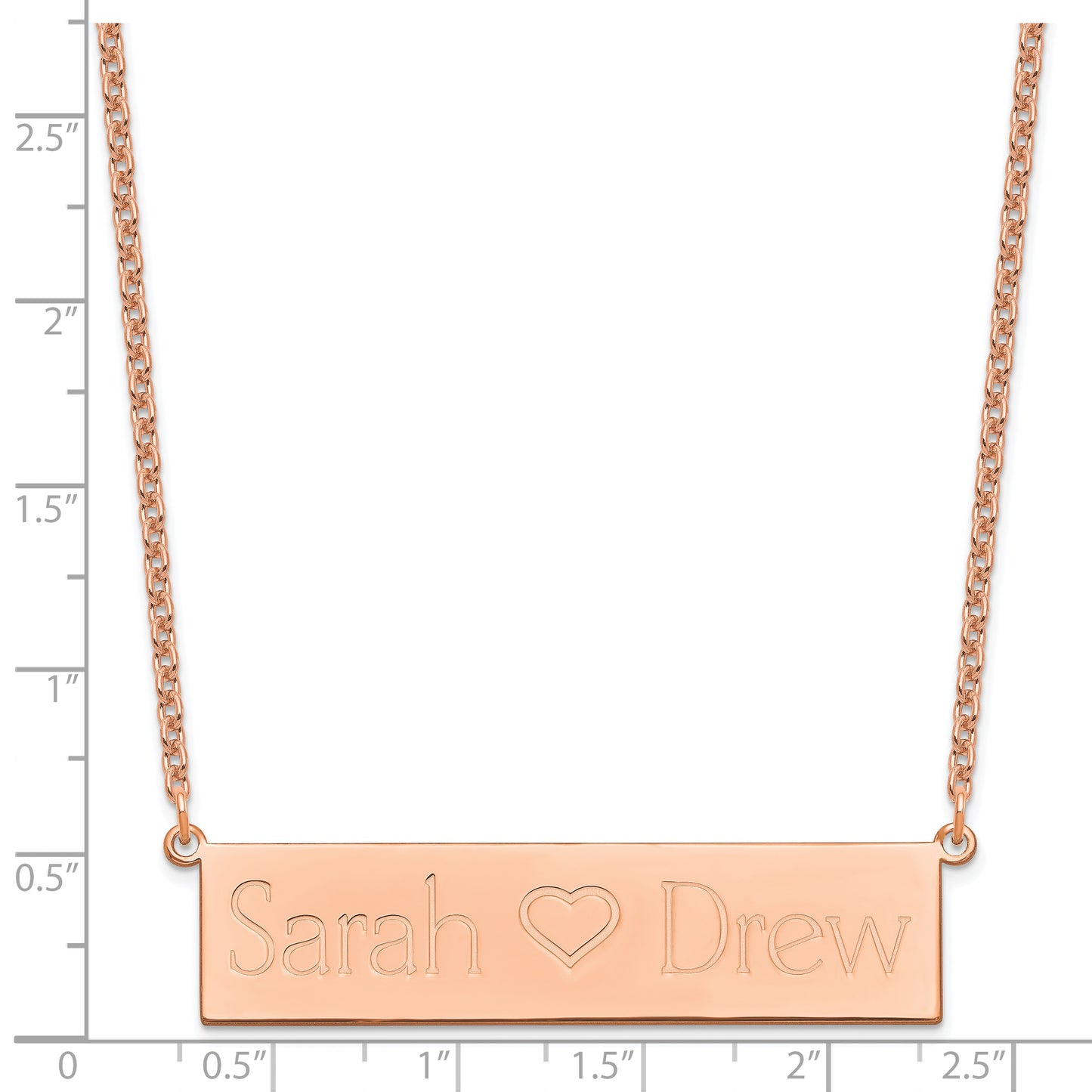 Sterling Silver Rose Gold plated Brushed 2 Names with Heart Bar Necklace