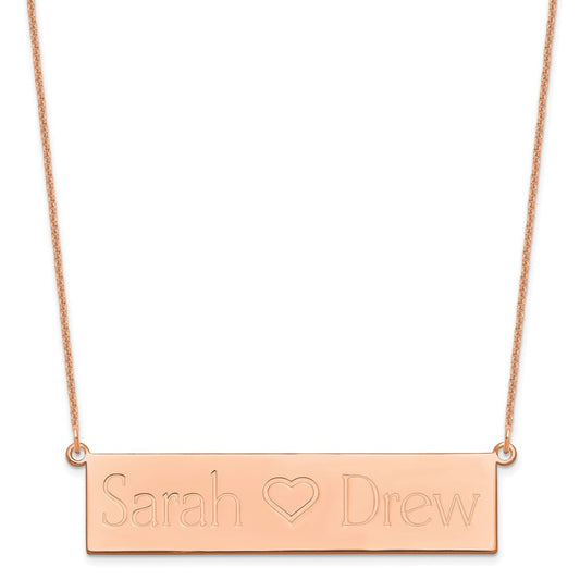 14K Rose Gold Brushed 2 Names with Heart Bar Necklace