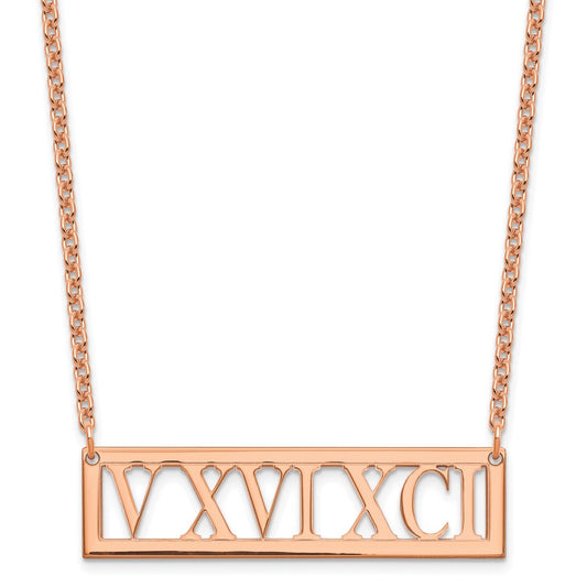 Sterling Silver Rose Gold plated Roman Numeral Bar Necklace