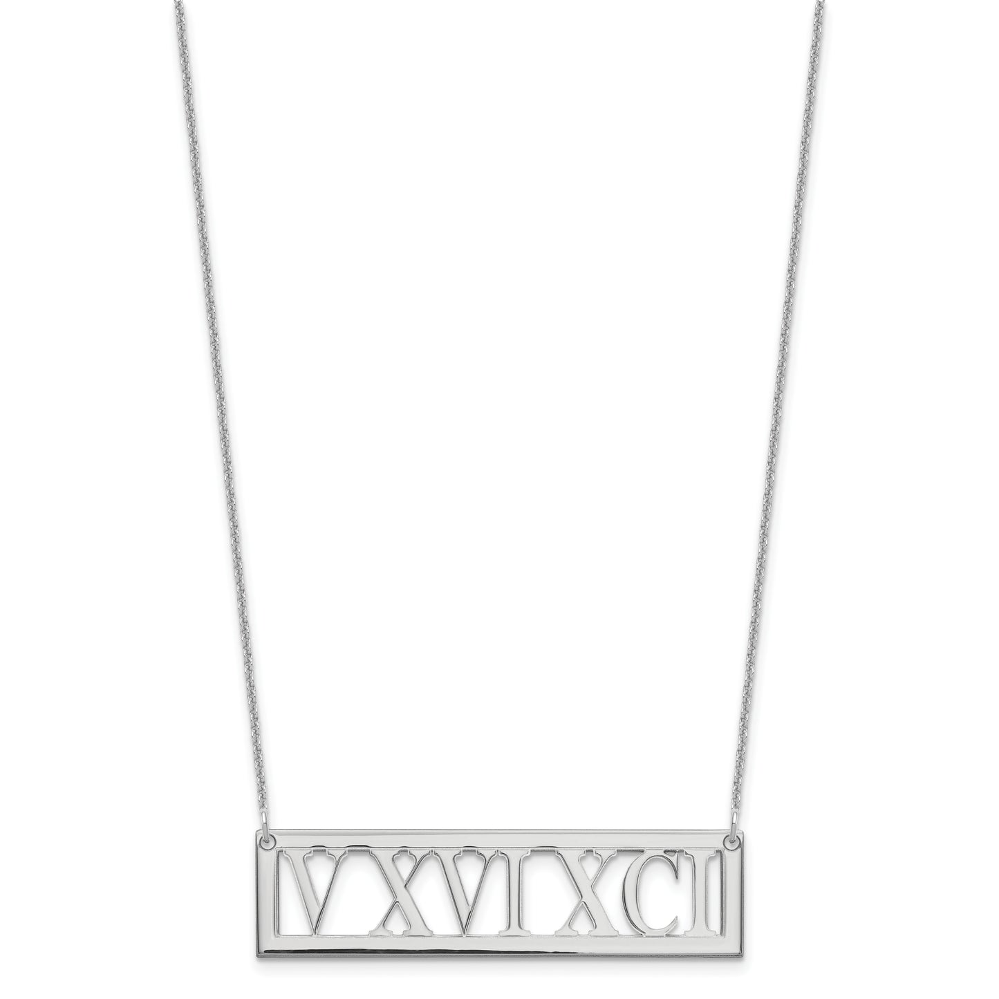 14K White Gold Roman Numeral Bar Necklace