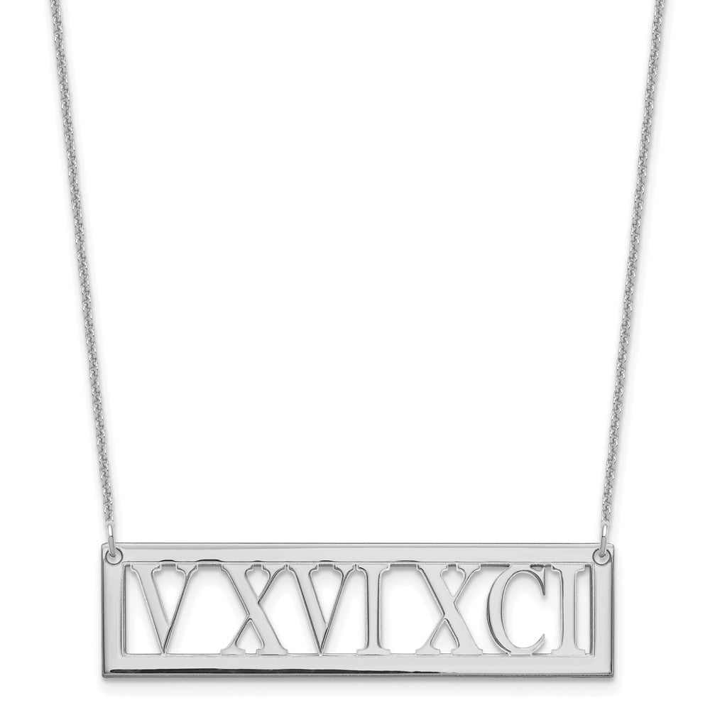 14K White Gold Roman Numeral Bar Necklace