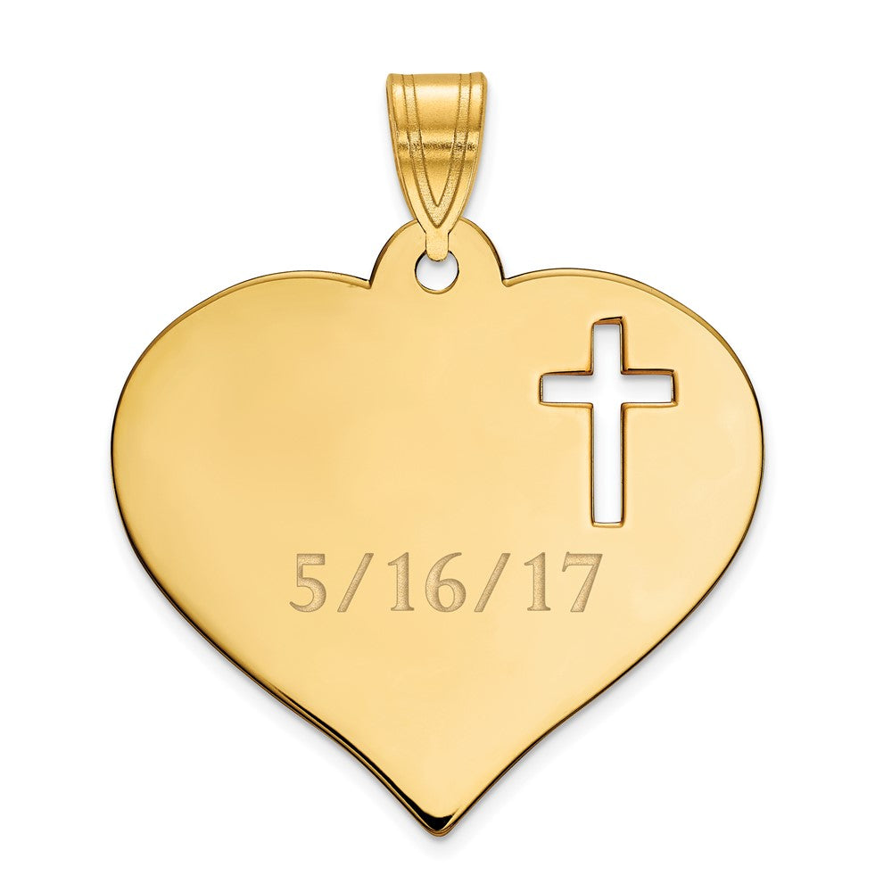 14K Yellow Gold Personalized Heart with Cut Out Cross Pendant