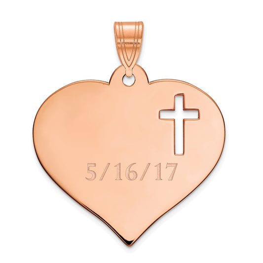 14K Rose Gold Personalized Heart with Cut Out Cross Pendant