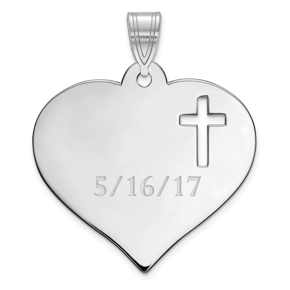 14K White Gold Personalized Heart with Cut Out Cross Pendant