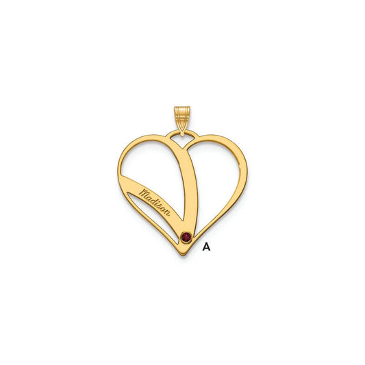 Sterling Silver Gold plated 1 Name and Birthstone Cut Out Heart Pendant