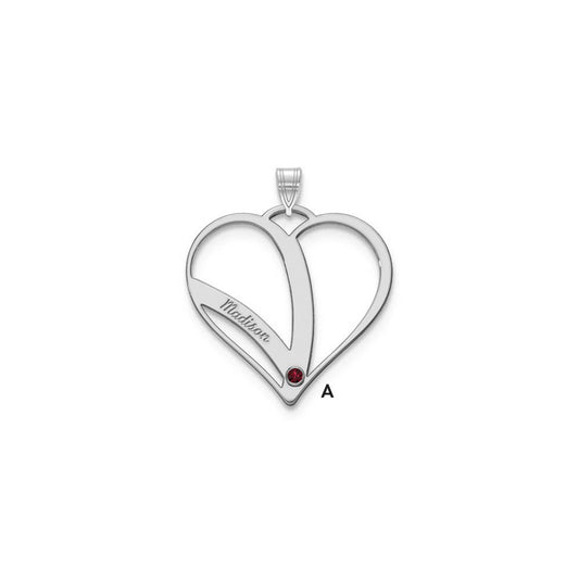 Sterling Silver Rhodium plated 1 Name and Birthstone Cut Out Heart Pendant