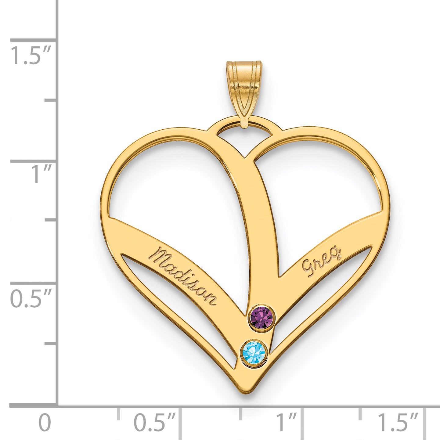 14K Yellow Gold 2-Name w/Birthstones w/14k Bezel Cut Out Heart Pendant