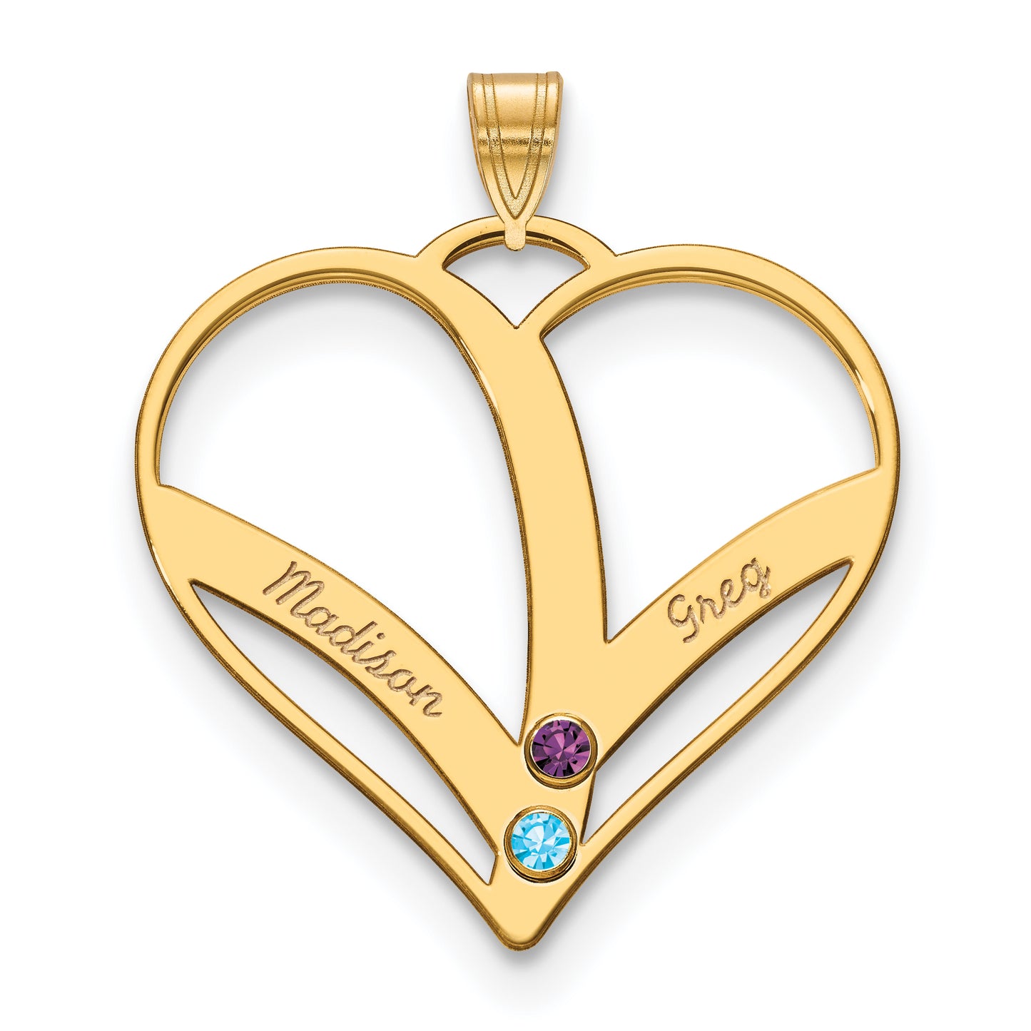 14K Yellow Gold 2-Name w/Birthstones w/14k Bezel Cut Out Heart Pendant