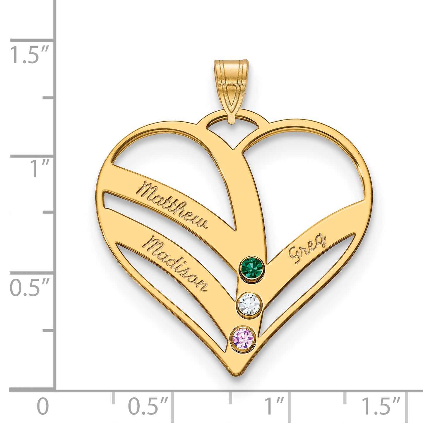 14K Yellow Gold 3-Name w/Birthstones w/14k Bezel Cut Out Heart Pendant