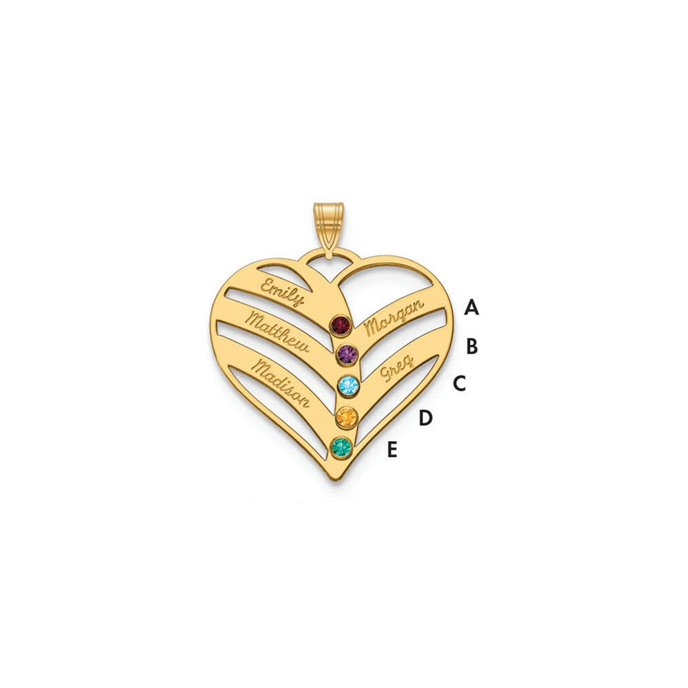 10K Yellow Gold 5-Name w/Birthstones w/14k Bezel Cut Out Heart Pendant