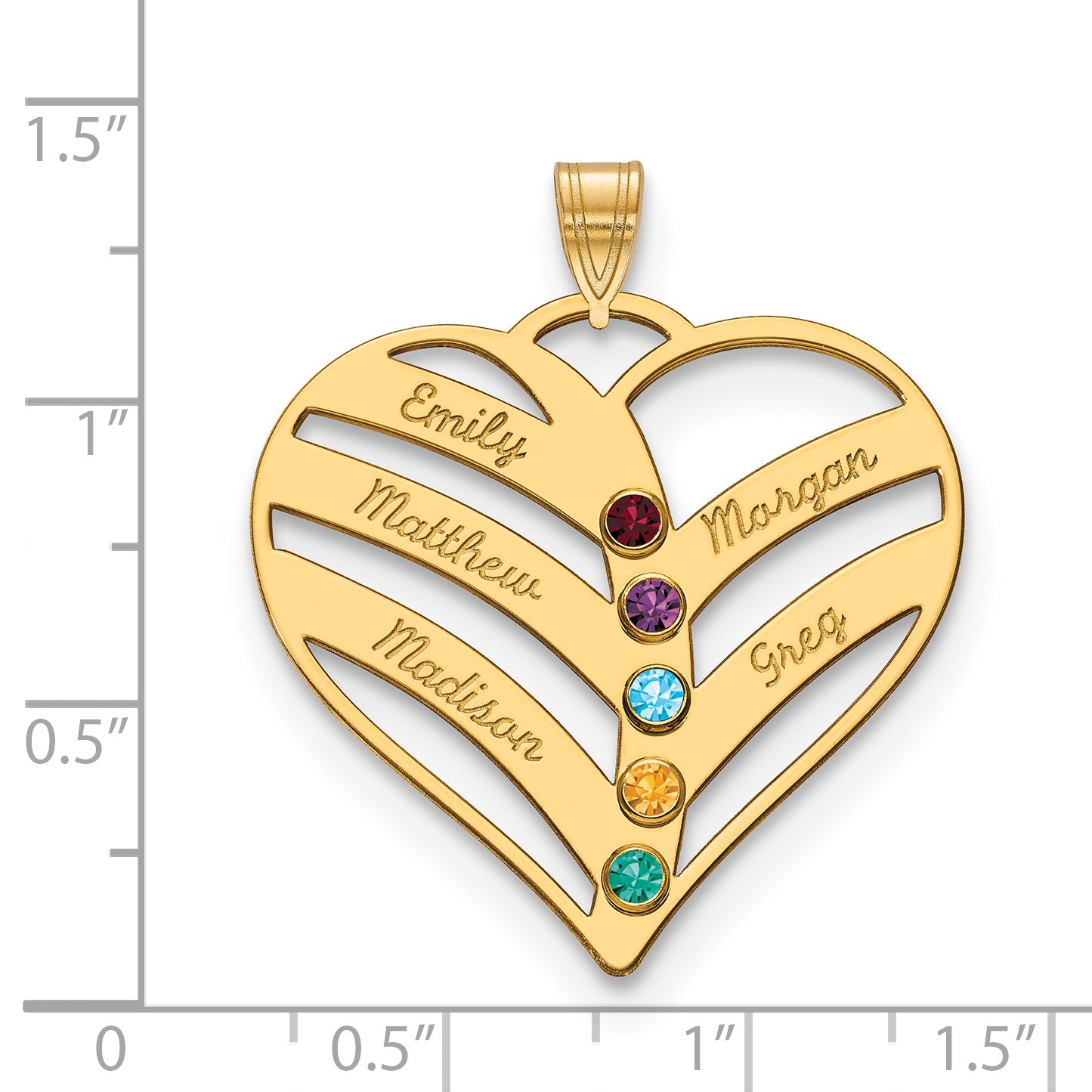 10K Yellow Gold 5-Name w/Birthstones w/14k Bezel Cut Out Heart Pendant