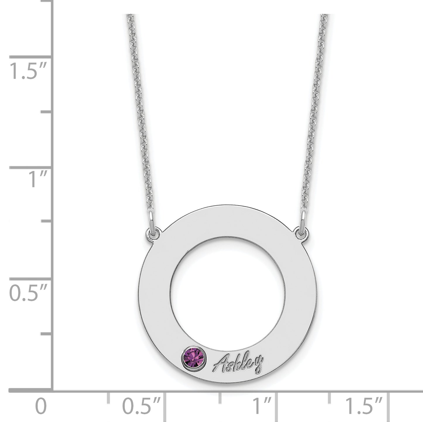 10K White Gold 1 Name and Birthstone with 14k Bezel Cut Out Circle Necklace