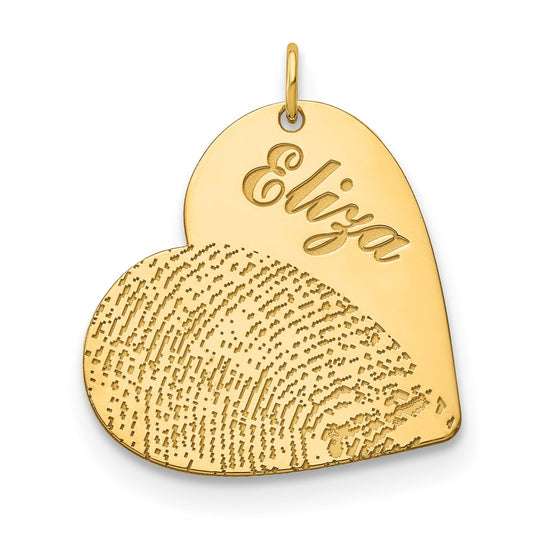 14K Yellow Gold Name and Fingerprint Heart Charm