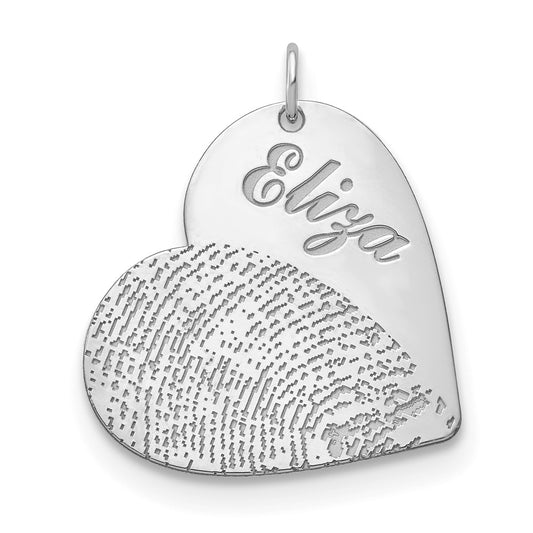 Sterling Silver Rhodium plated Name and Fingerprint Heart Charm