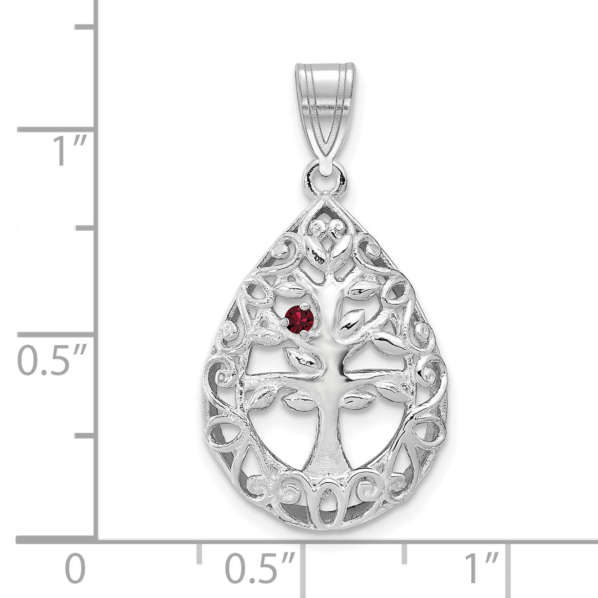 10K White Gold 1 Birthstone Tree of Life Tear Drop Pendant