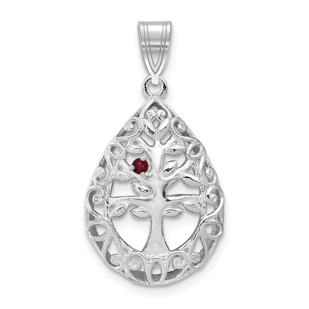 10K White Gold 1 Birthstone Tree of Life Tear Drop Pendant