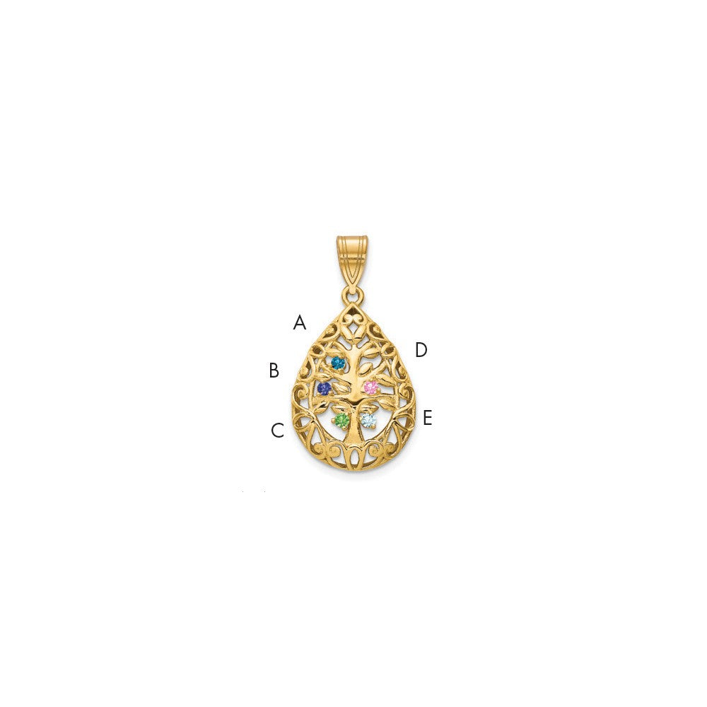 10K Yellow Gold 5 Birthstone Tree of Life Tear Drop Pendant