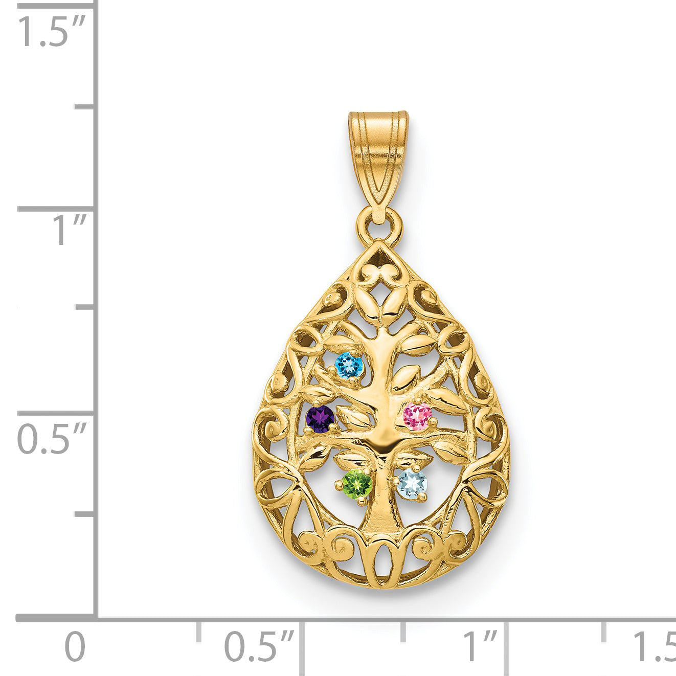 10K Yellow Gold 5 Birthstone Tree of Life Tear Drop Pendant