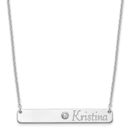 Sterling Silver Rhodium plated Personalized Bar with Birthstone Necklace