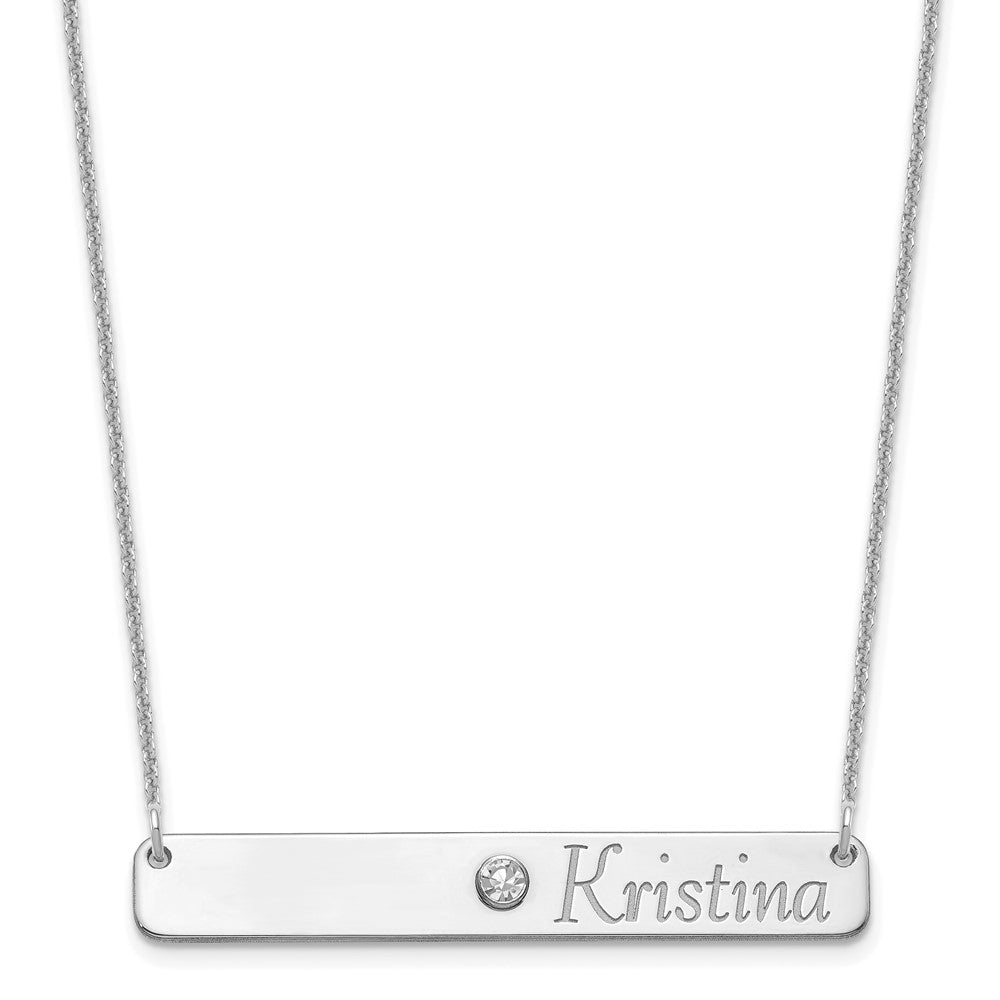 14K White Gold Personalized Bar with 14k Bezel Birthstone Necklace