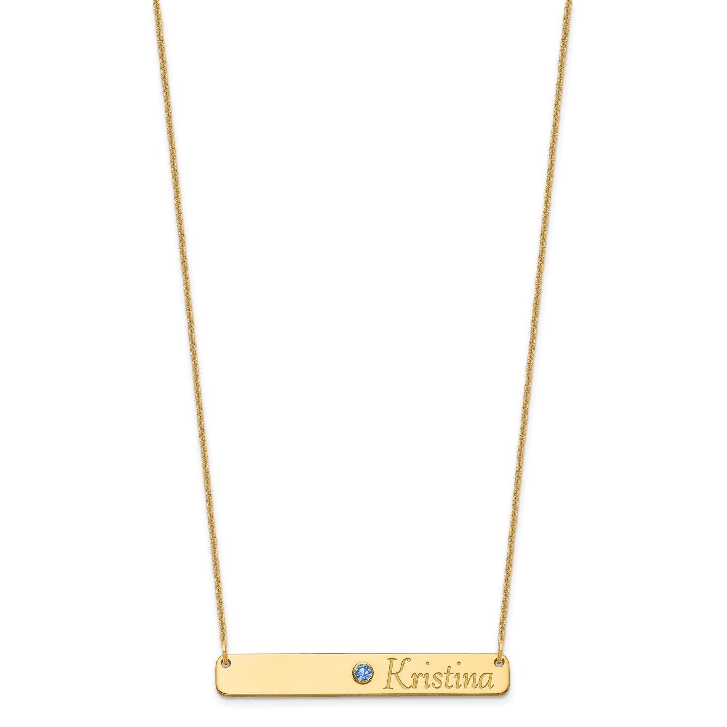 14K Yellow Gold Personalized Bar w/ 14k Bezel Birthstone Necklace