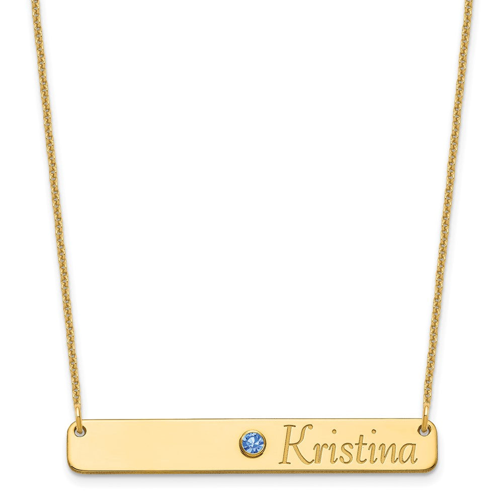 14K Yellow Gold Personalized Bar w/ 14k Bezel Birthstone Necklace