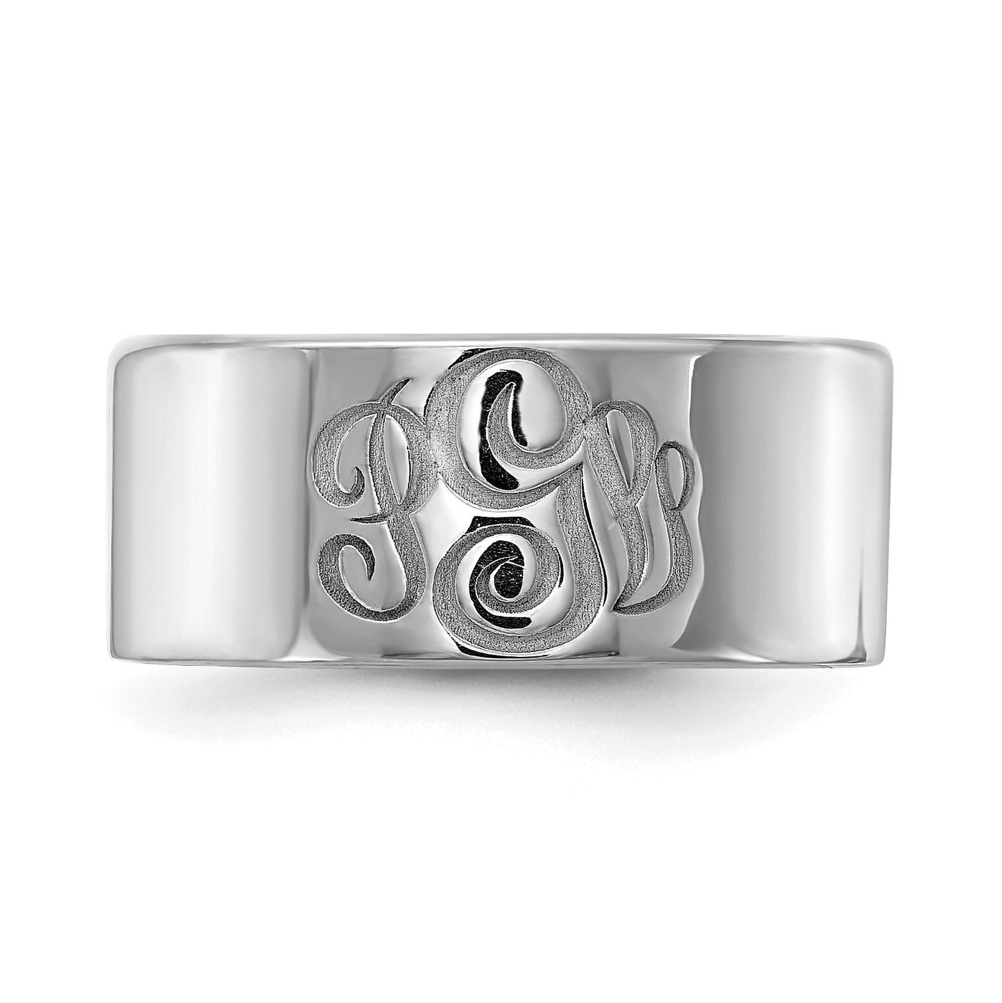 10K White Gold Polished Cigar Style Monogram Ring