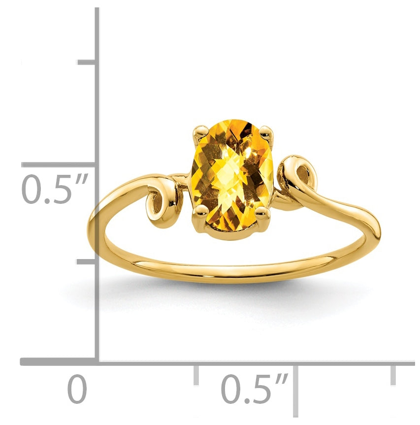 14K Yellow Gold 7x5mm Oval Citrine Checker ring