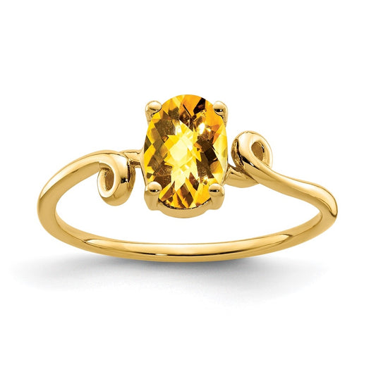 14K Yellow Gold 7x5mm Oval Citrine Checker ring