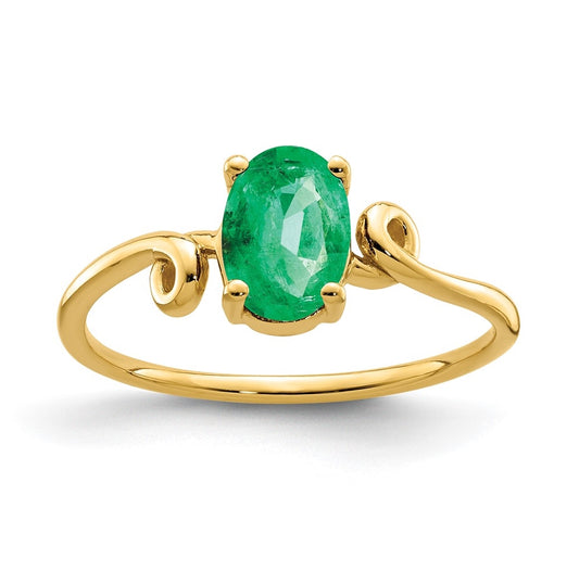 14K Yellow Gold 7x5 mm Oval Emerald ring