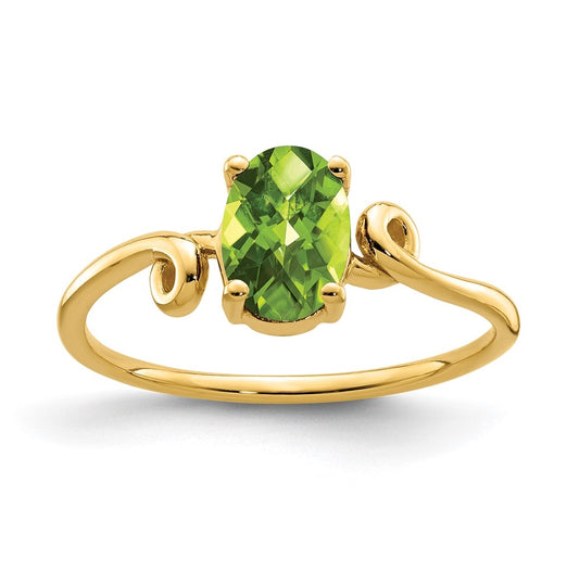 14K Yellow Gold 7x5mm Oval Peridot Checker ring