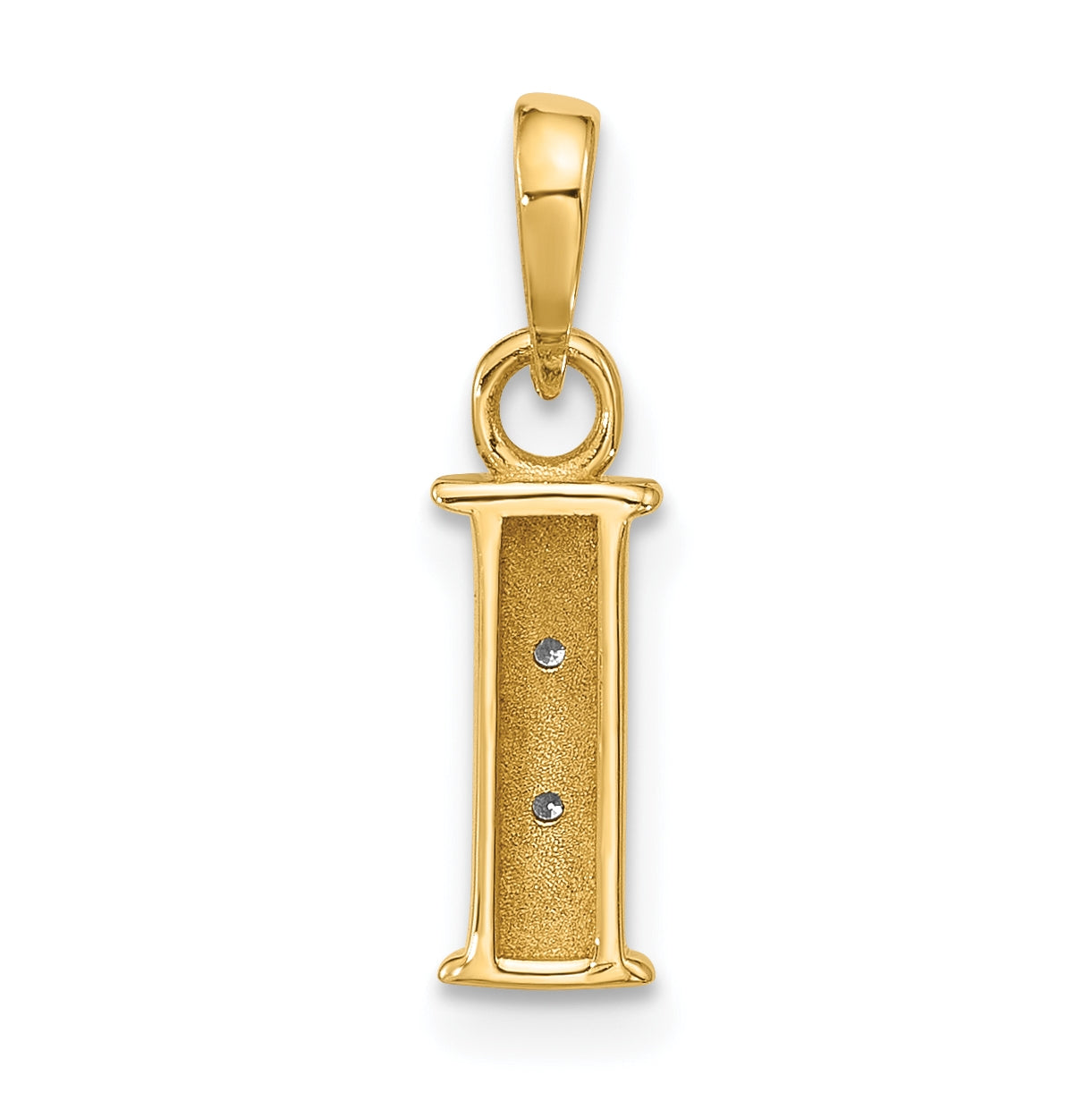 14k Yellow Gold and Rhodium Diamond Letter I Initial Pendant