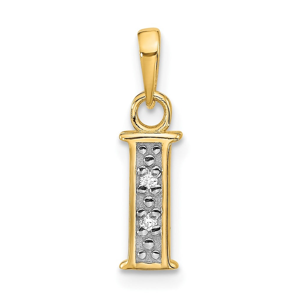 14k Yellow Gold and Rhodium Diamond Letter I Initial Pendant