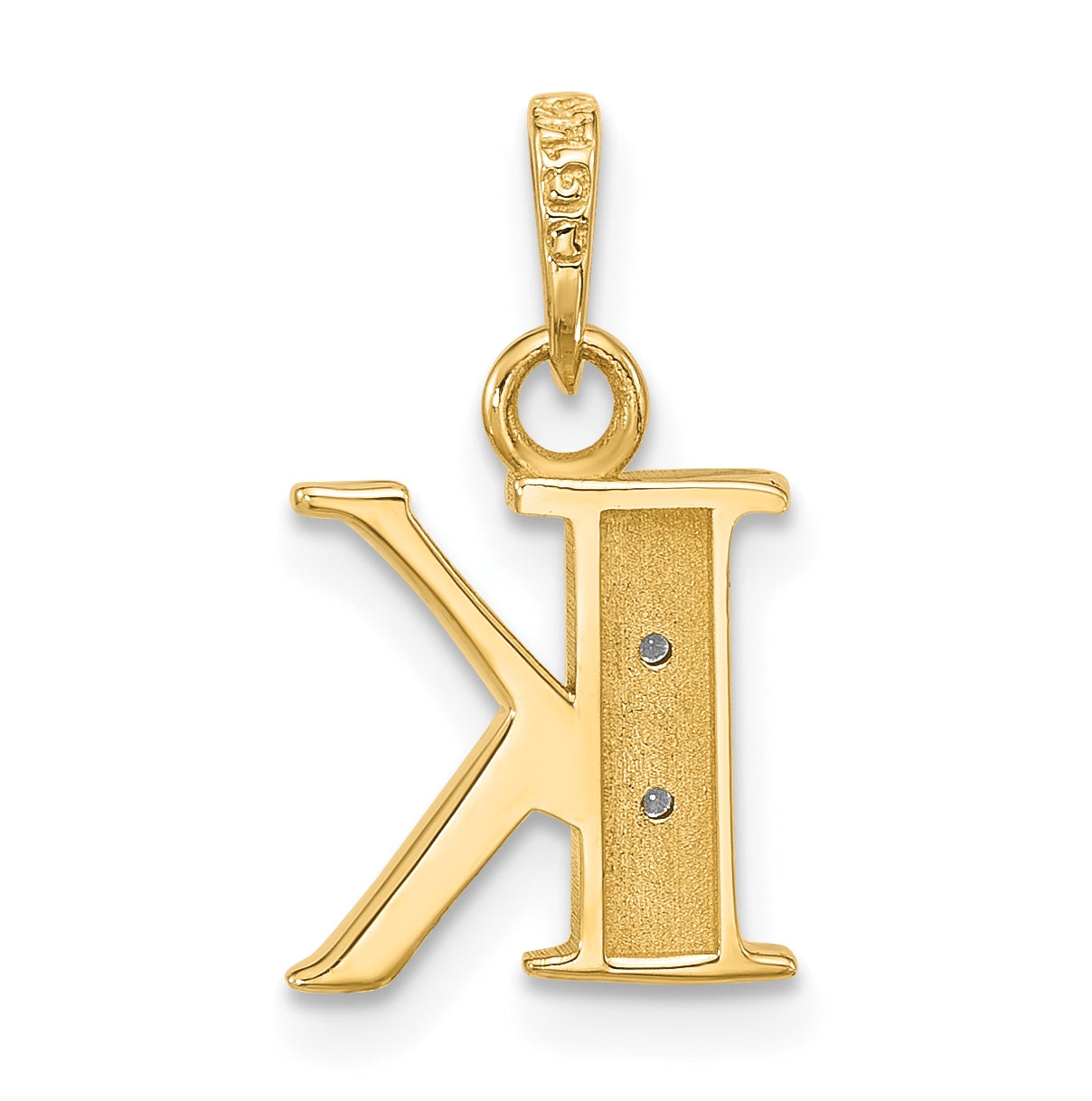 14k Yellow Gold and Rhodium Diamond Letter K Initial Pendant