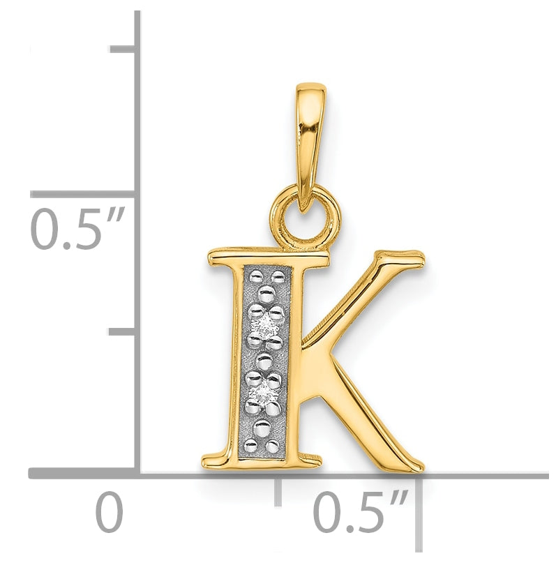 14k Yellow Gold and Rhodium Diamond Letter K Initial Pendant