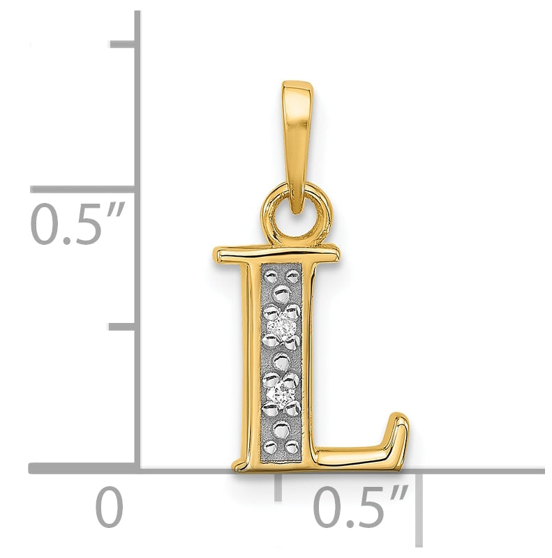 14k Yellow Gold and Rhodium Diamond Letter L Initial Pendant