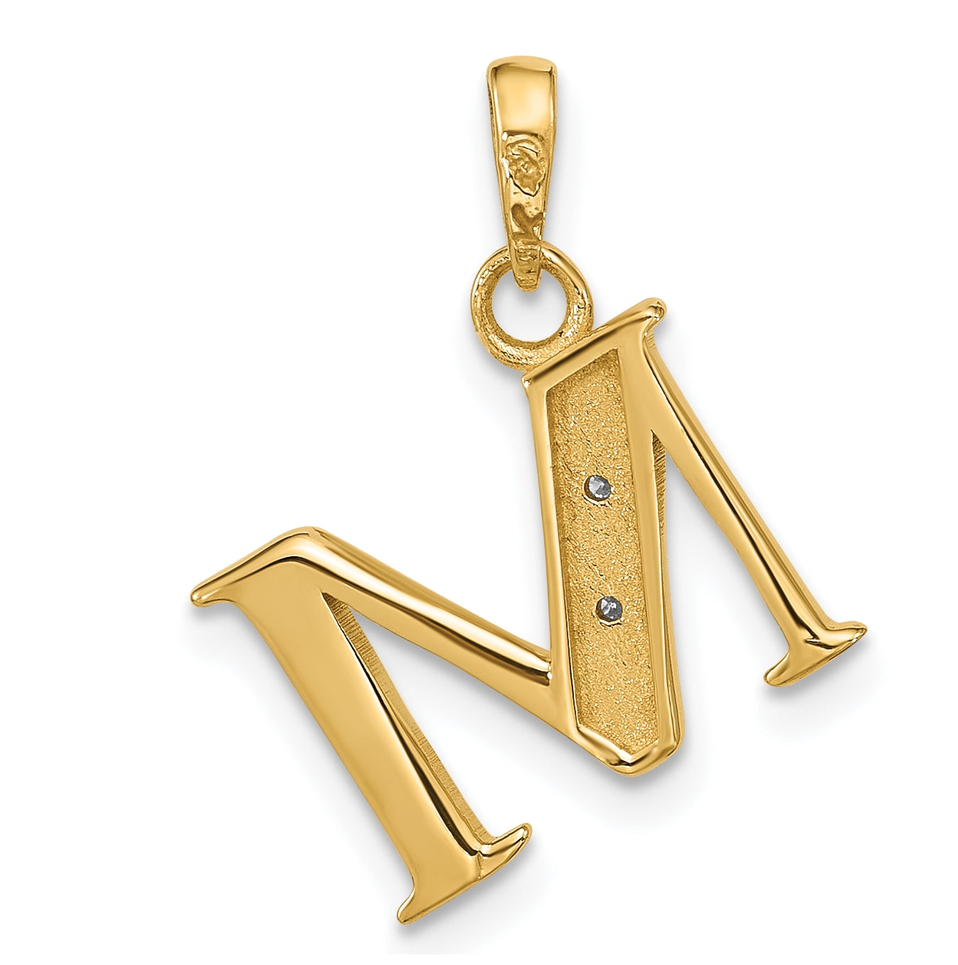 14k Yellow Gold and Rhodium Diamond Letter M Initial Pendant