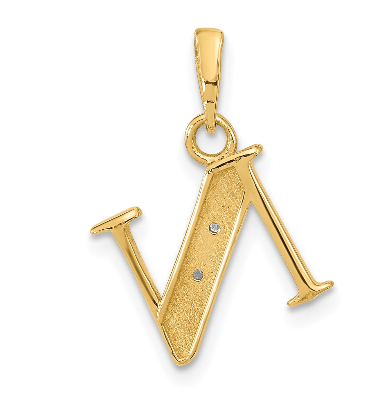 14k Yellow Gold and Rhodium Diamond Letter N Initial Pendant