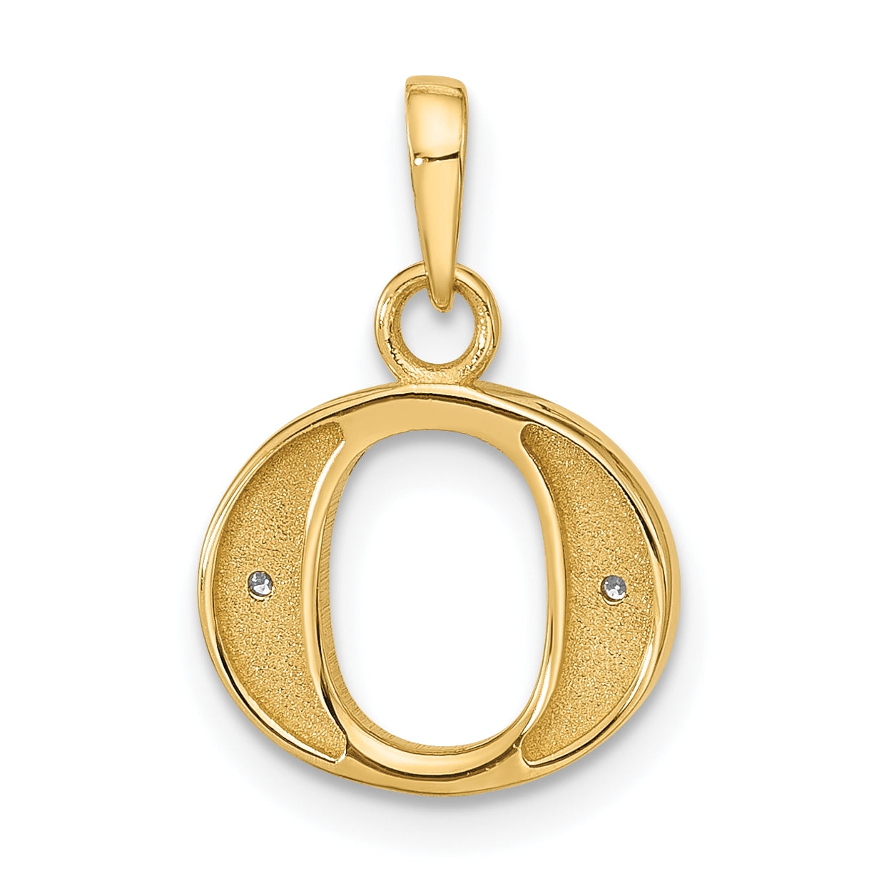 14k Yellow Gold and Rhodium Diamond Letter O Initial Pendant