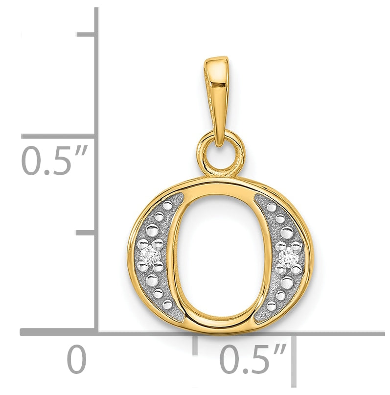 14k Yellow Gold and Rhodium Diamond Letter O Initial Pendant