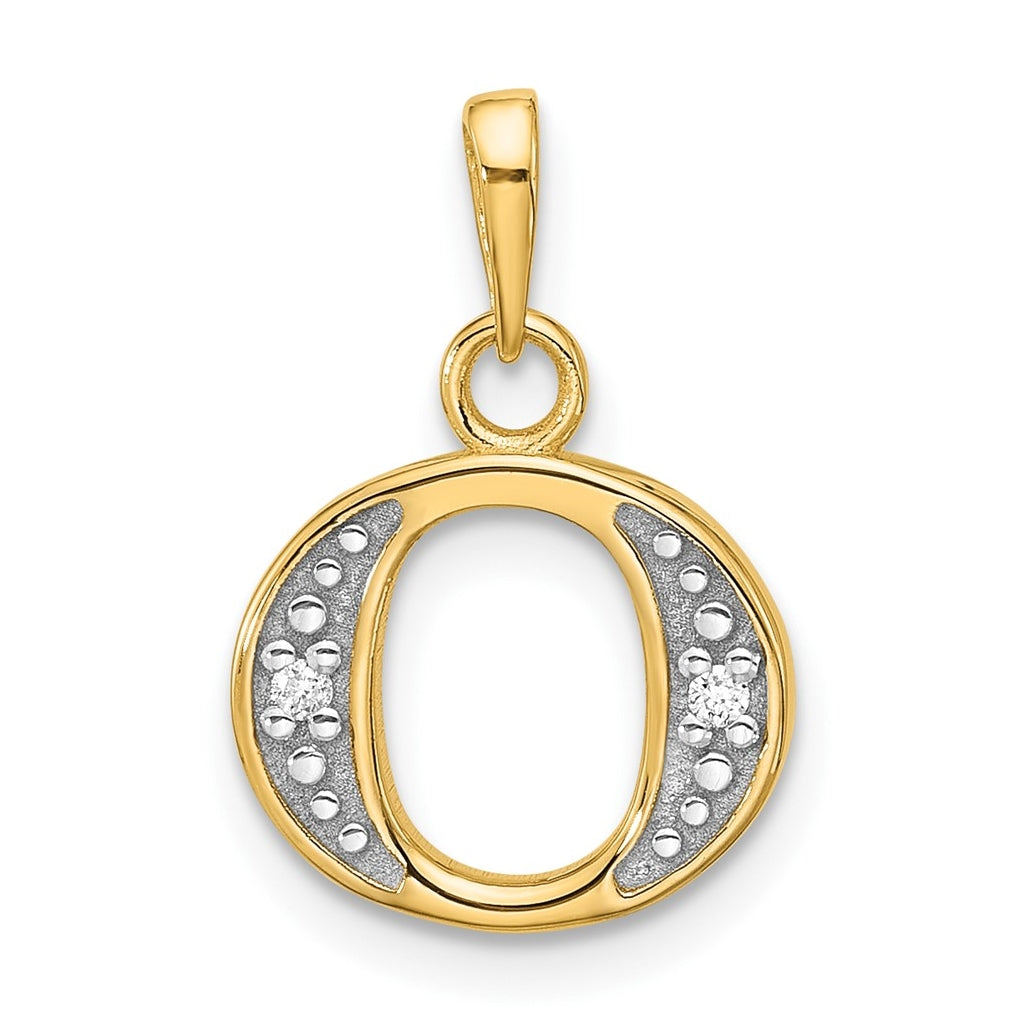 14k Yellow Gold and Rhodium Diamond Letter O Initial Pendant