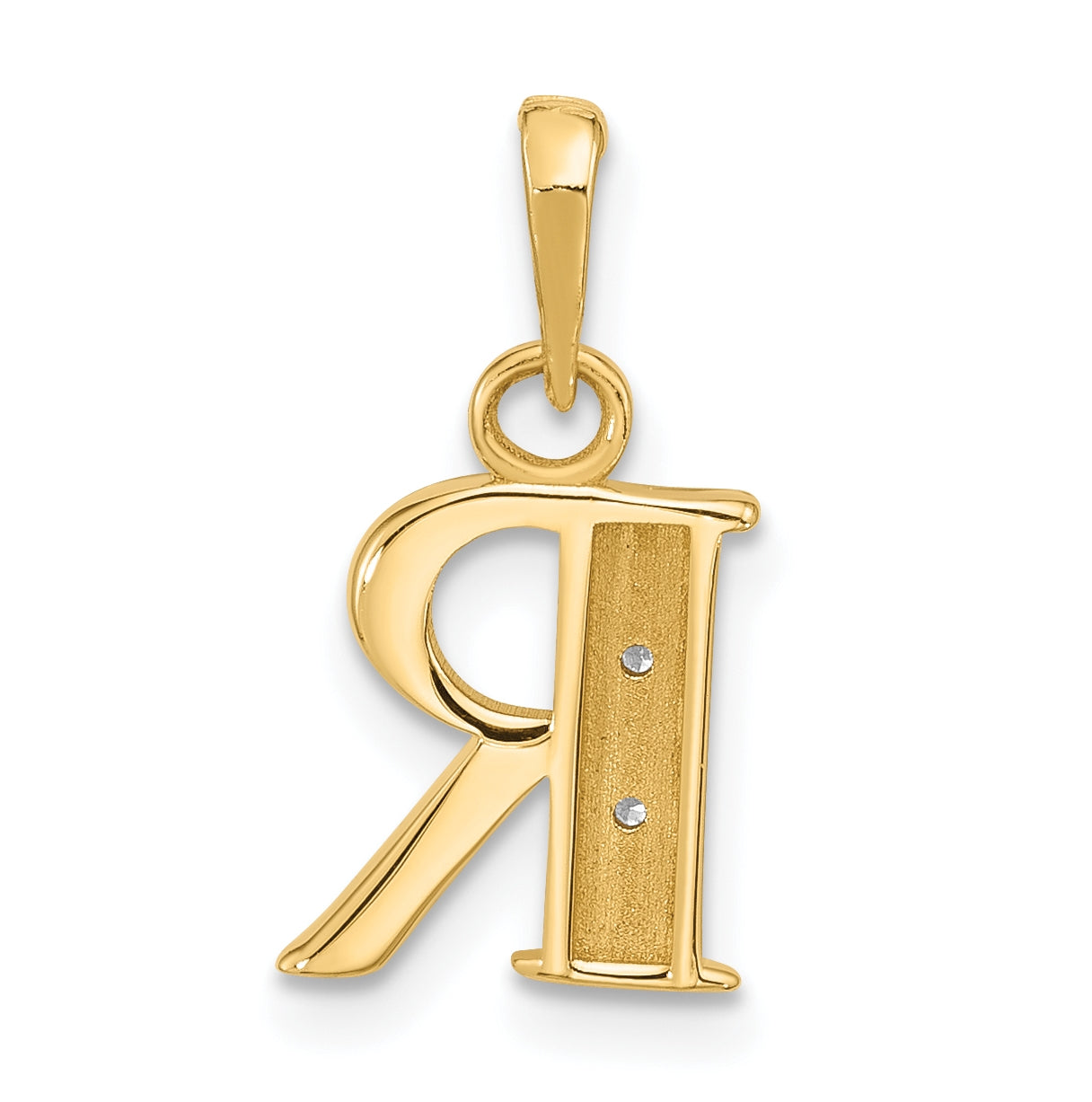 14k Yellow Gold and Rhodium Diamond Letter R Initial Pendant