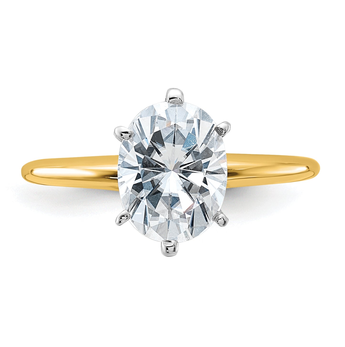 14K Yellow Gold 2ct. D E F Pure Light Oval Moissanite Solitaire Ring, Size 6