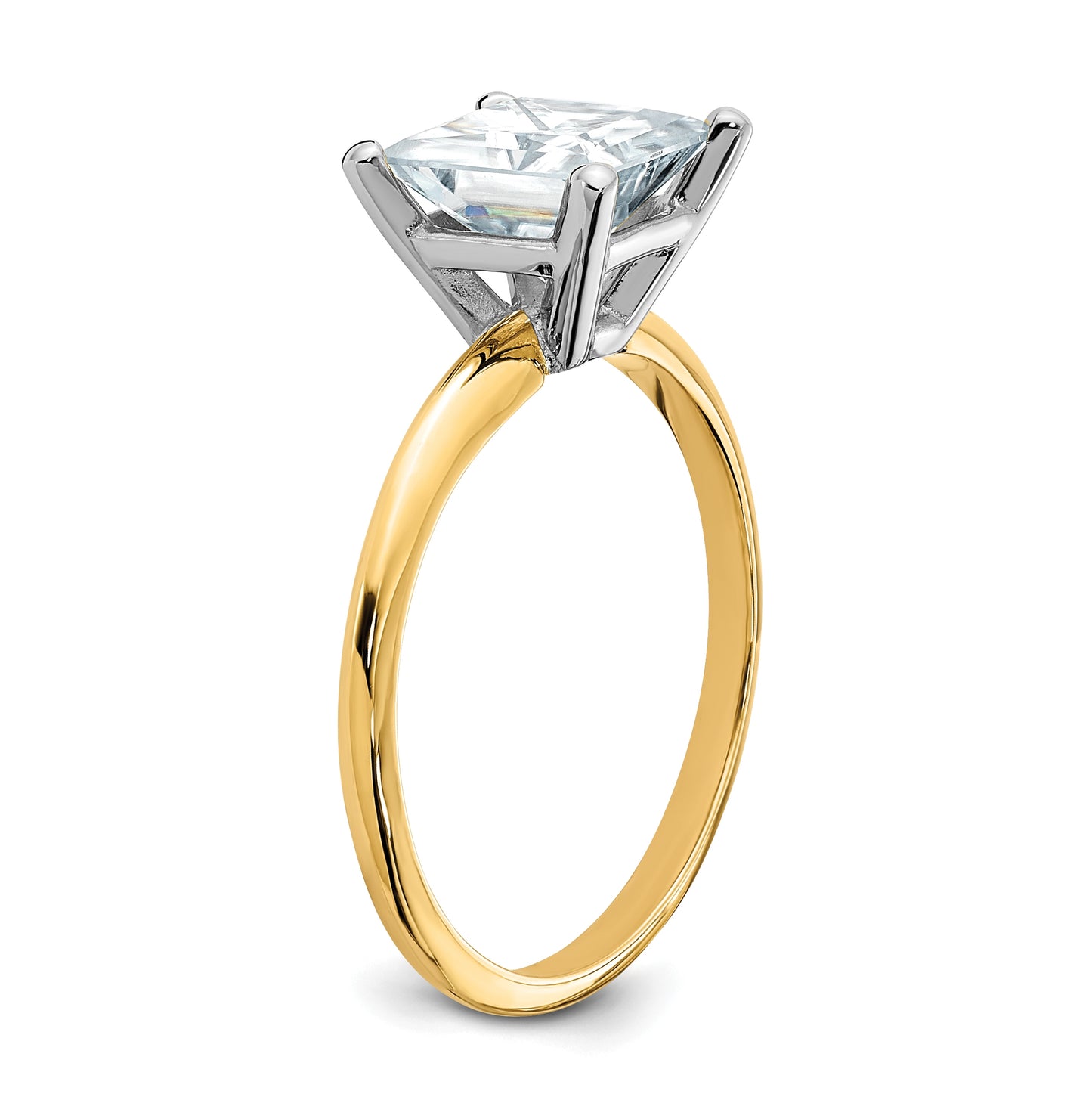 14K Yellow Gold 2ct. D E F Pure Light Princess Moissanite Solitaire Ring, Size 5