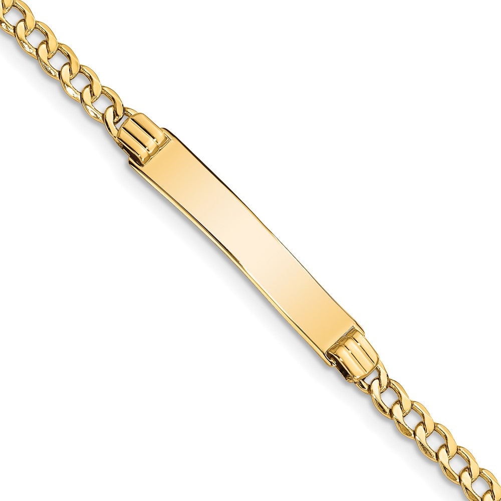 Engravable 10K Yellow Gold Curb Link ID Bracelet Length 8 inches Width 5.22 mm With Lobster Claw Clasp