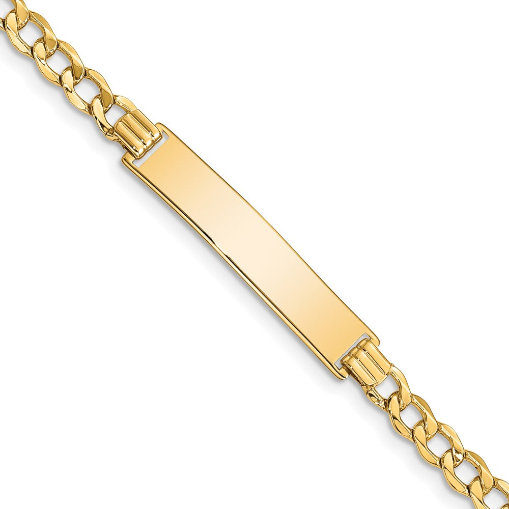 Engravable 10K Yellow Gold Curb Link ID Bracelet Length 7 inches Width 6.63 mm With Lobster Claw Clasp